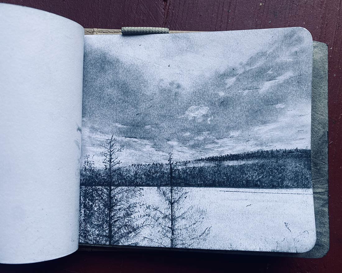 View from Innisfree, Parlan Pond drawing by Steve Bradbury